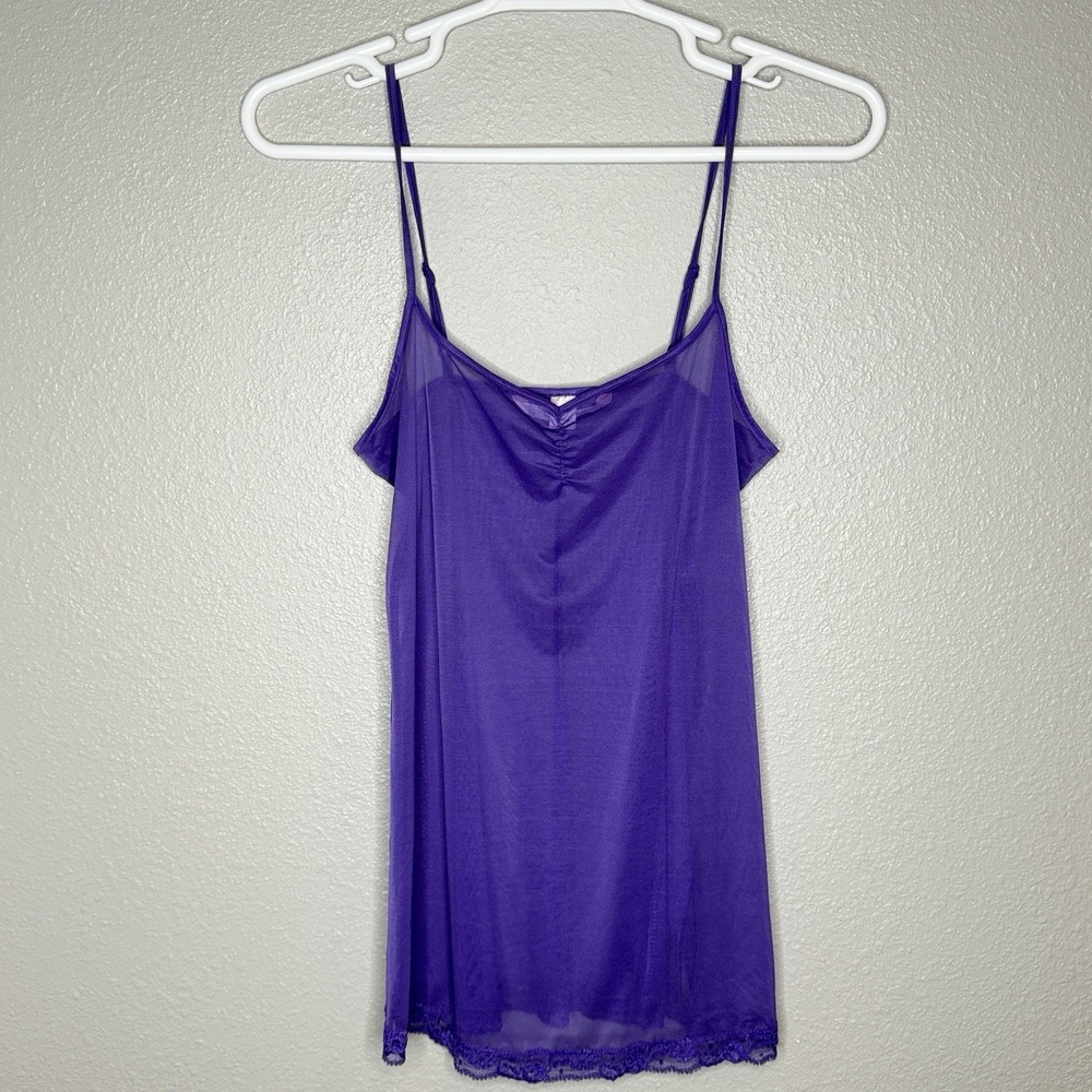 VTG Victoria Secret Purple Sheer Slip Dress Lace‎ Trim Mini Y2K Coquette M